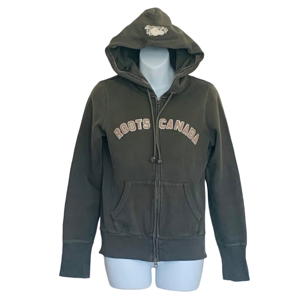 Roots Canada Olive Green Full Zip Hoodie Sz S